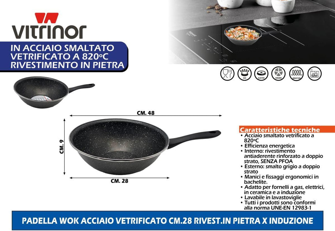 cottura vitrinor Wok FRR SM MACULATO K2 CM28, Stainless Steel, White