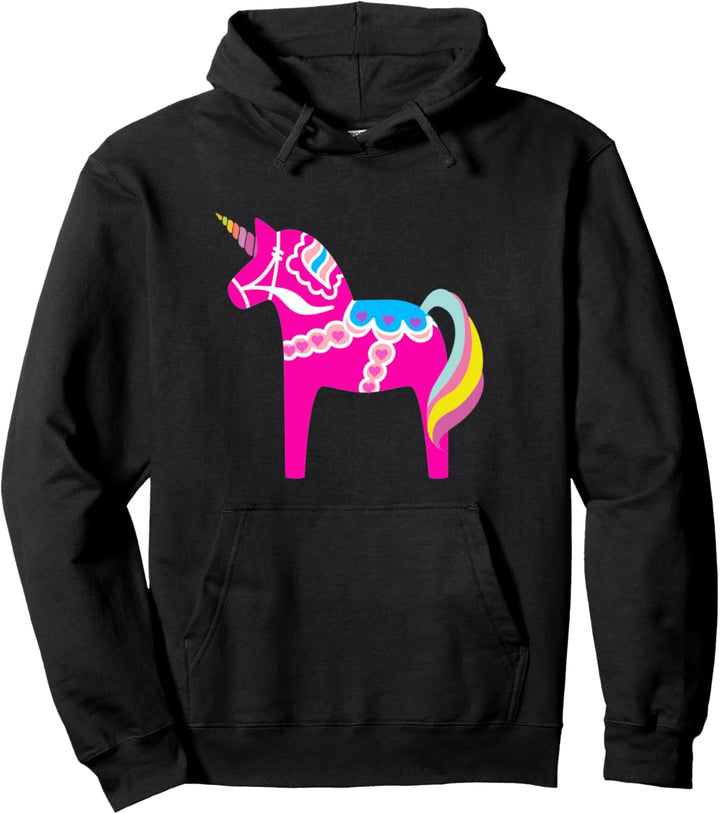 Rosa Dala-Pferd-Einhorn-schwedisches Dalecarlian-Pferd Pullover Hoodie