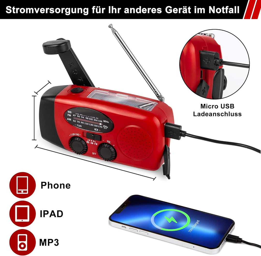 Solar-Energie-Notfall-Radio, NOAA Haus und Camping Notfall-Wetter-Radio mit AM/FM, Dynamo-Taschenlam