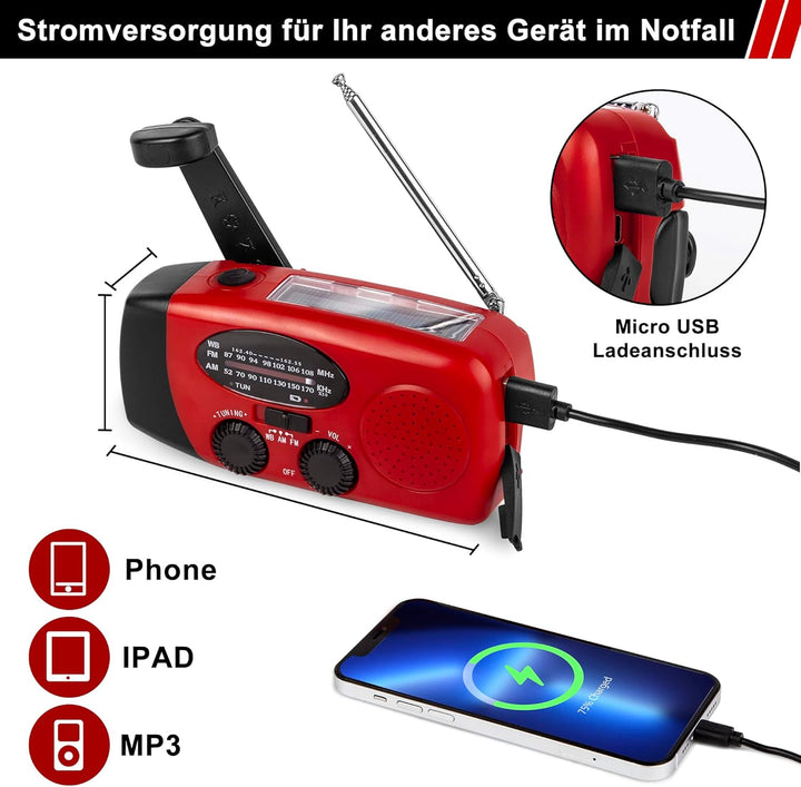 Solar-Energie-Notfall-Radio, NOAA Haus und Camping Notfall-Wetter-Radio mit AM/FM, Dynamo-Taschenlam
