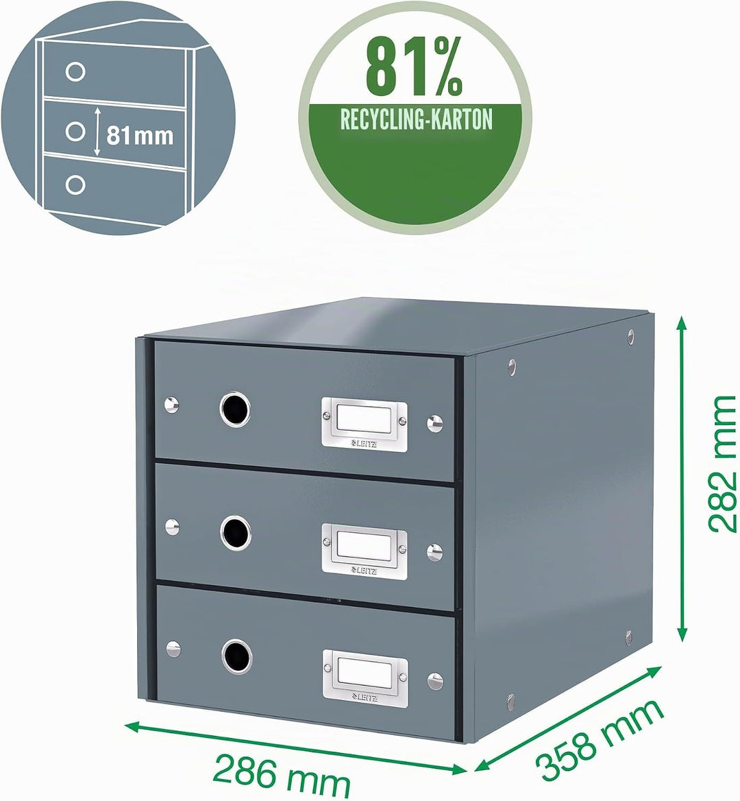 Leitz, Schubladenbox, Eisblau, 3 Schubladen, A4, Click &amp; Store, 60480051 3 Schubladen Eisblau, 3 Sch
