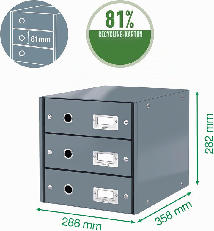 Leitz, Schubladenbox, Eisblau, 3 Schubladen, A4, Click &amp; Store, 60480051 3 Schubladen Eisblau, 3 Sch