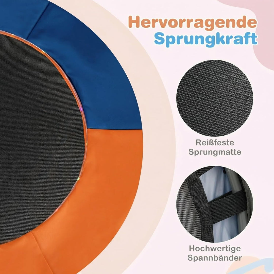 COSTWAY Ø90 cm Kinder Trampolin, Minitrampolin faltbar mit LED Beleuchtung, Fitness Trampolin Indoor