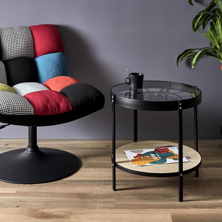 HOME DECO FACTORY Uhr Beistelltisch, 50.5cm x 50.5cm x 49cm One Size Schwarz / Transparent, One Size