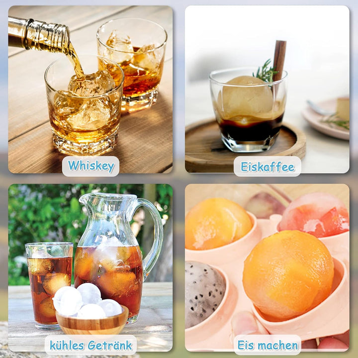 HONYAO Eiswürfelform Kugel Silikon mit Deckel, Runde Eiskugelform BPA Frei, Faltbar Auslaufsicher 5c