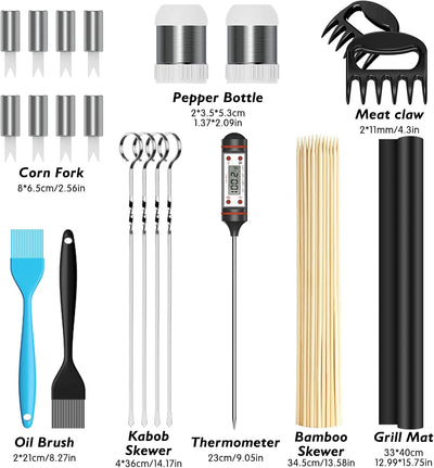 AISITIN BBQ Grillbesteck Tool Set 25er mit Bambusstab, Grill Zubehör Geschenk für Männer mit Grillko