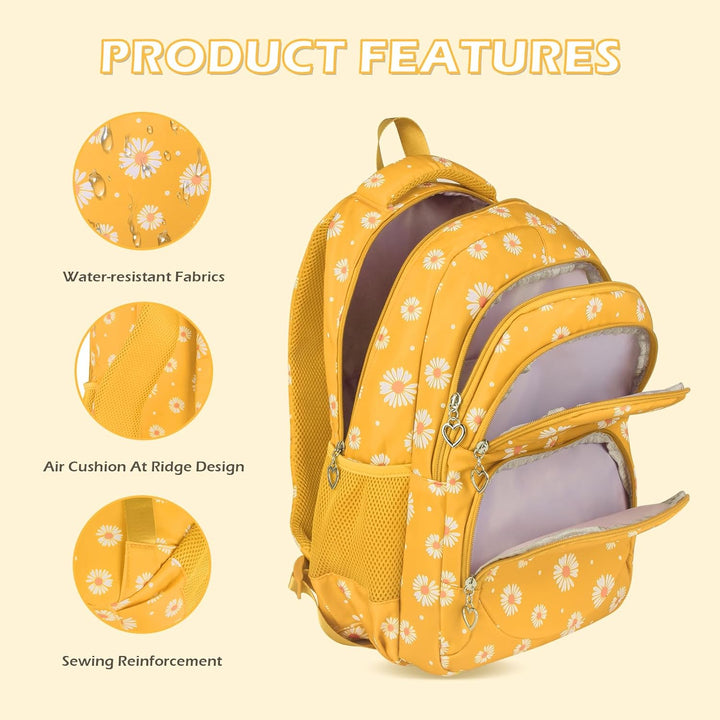 Schulrucksack Mädchen Teenager Damen Schultasche Rucksack Set Gänseblümchen Schulranzen für Mädchen