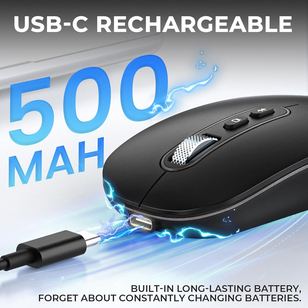 PINKCAT Maus Kabellose USB C, Wiederaufladbare Dual-Modus Mouse(Bluetooth5.1+USB C), Leise Bluetooth