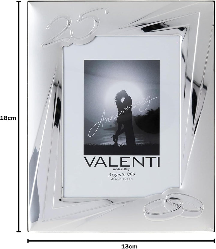 Valenti&amp;Co - Silber Bilderrahmen 13x18 cm Silberhochzeit - 25 Jahre Ehe oder für das fünfundzwanzigs