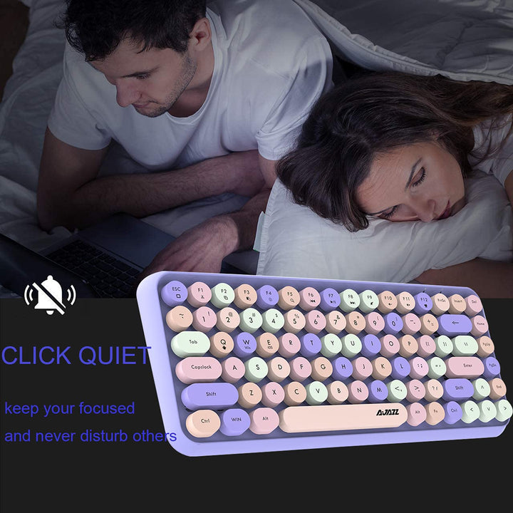 FELiCON 308i Kabellose Retro Tastatur, Bluetooth Silent Cute Computer Tastatur mit Runder Punk Taste