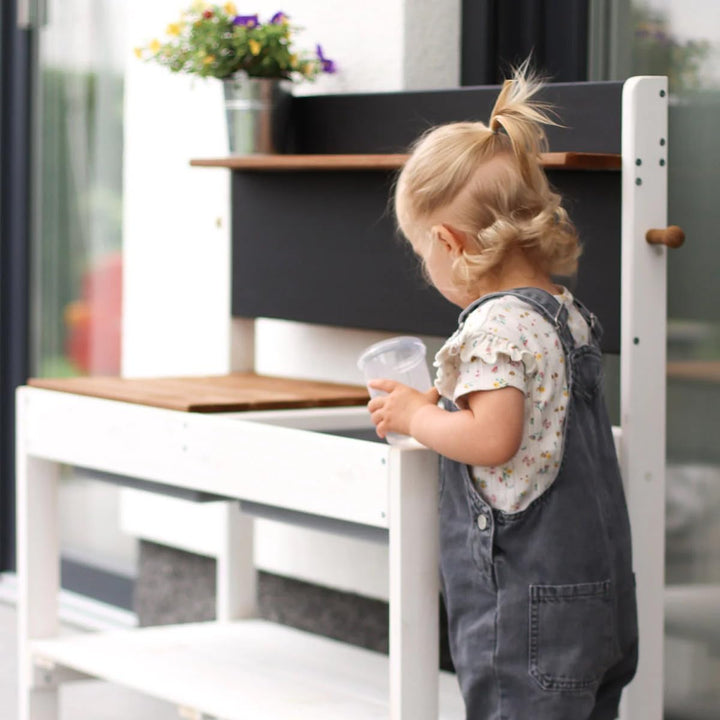 Meppi Matschküche Kleiner Gärtner aus Holz - Outdoorküche für Kinder mit Matschwannen - Pflanztisch