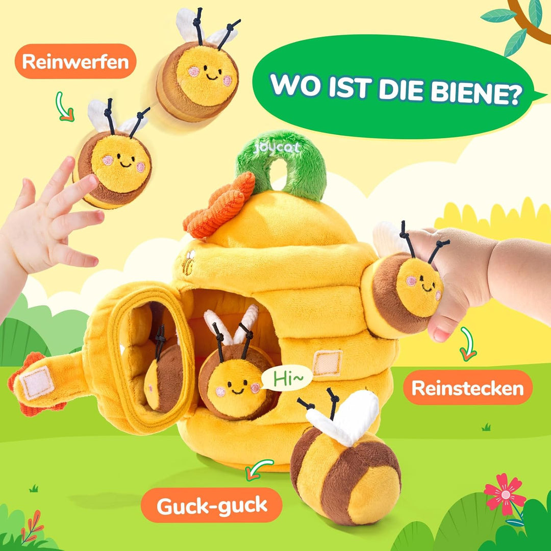 JoyCat Baby Spielzeug 6 Monate, Baby Bienenstock mit 5 Bienen, Rassel, Spiegel, Montessori Spielzeug