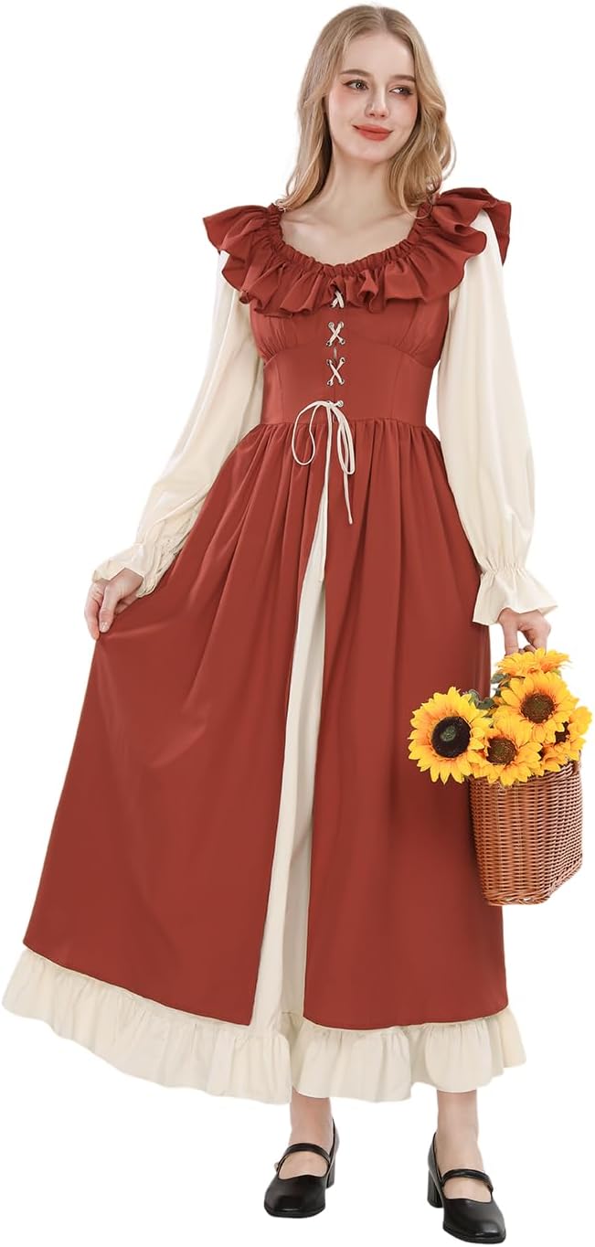 CR ROLECOS Renaissance Kleid Kurzarm Mittelalter Kleidung Damen Puffärmel Viktorianisches Ballkleid