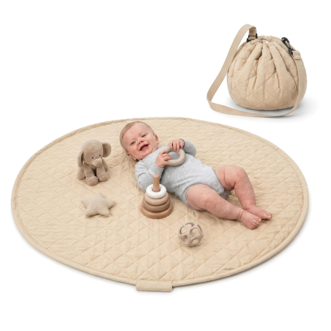 Baby Krabbeldecke Rund 110 cm – Extra Weich & Dick Gepolstert, Waschbar & Schadstofffrei, Spieldecke