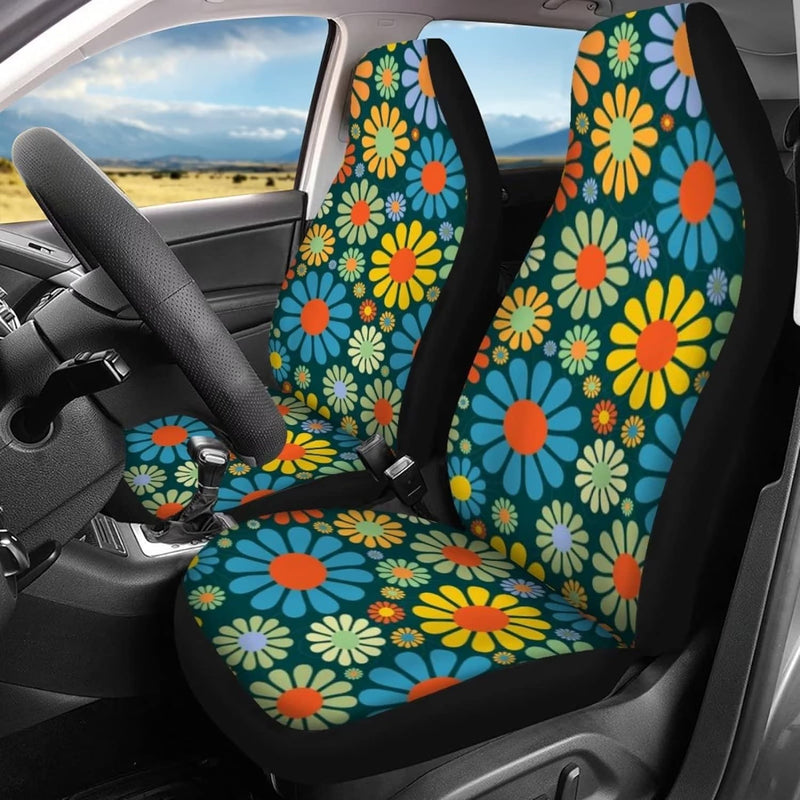 chaqlin Hippie Daisy Auto Sitzbezüge Full Set mit Front Rear Split Bank Sitzschutz für Damen Mädchen