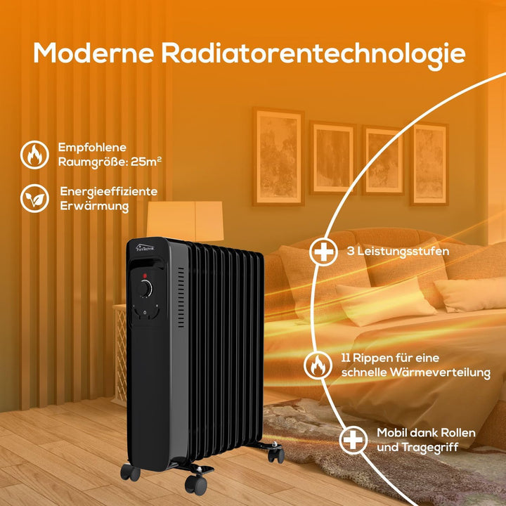 TroniTechnik® Ölradiator OR-211 11 Rippen 2500 W WiFi weiss Or-211 Schwarz 2500.0 Watt, Or-211 Schwa