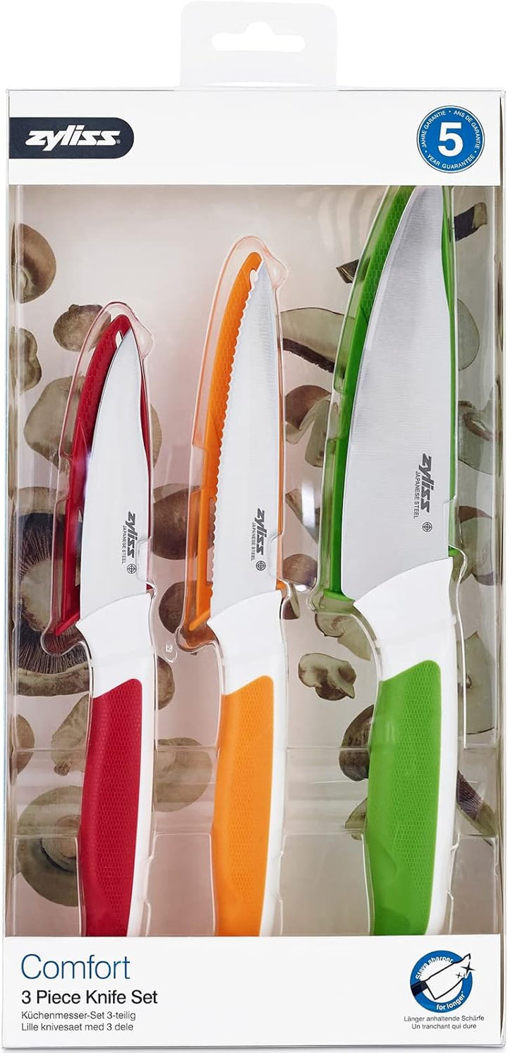 Zyliss E920249 Comfort Messer Set 3-Teilig mit Schneidbretter, Japanischer Edelstahl, Mehrfarben, Ge