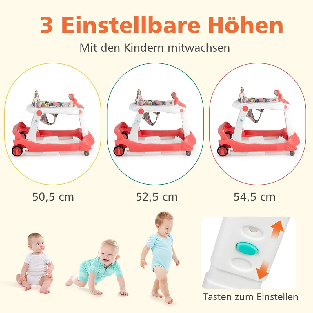 DREAMADE 2 in 1 Lauflernhilfe mit Musik & Licht, Baby Walker Höhenverstellbar & Klappbar, Lauflernwa