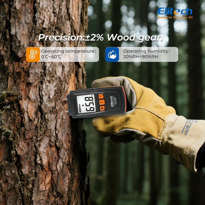 Elitech Holzfeuchtemessgerät Digital, 4 Holzarten, ±2% Genauigkeit, 9,8 mm Sonden, Feuchtigkeitsmess