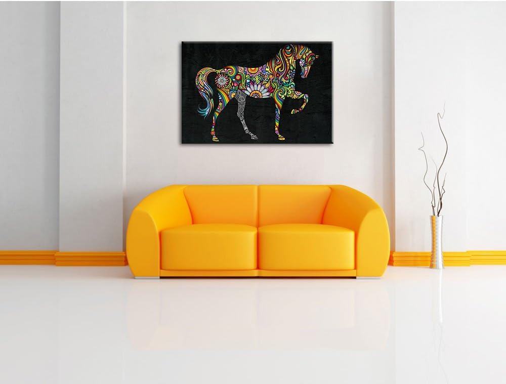 Anmutiges Pferd schwarz, Format: 100x70 auf Leinwand, XXL riesige Bilder fertig gerahmt mit Keilrahm