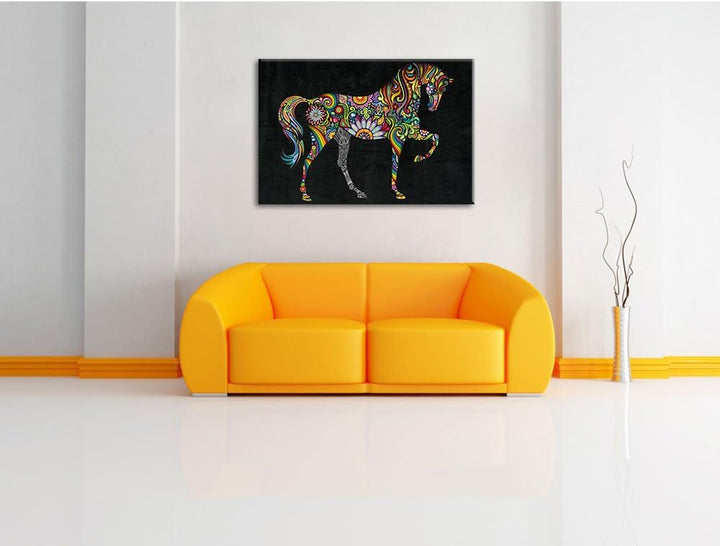 Anmutiges Pferd schwarz, Format: 100x70 auf Leinwand, XXL riesige Bilder fertig gerahmt mit Keilrahm