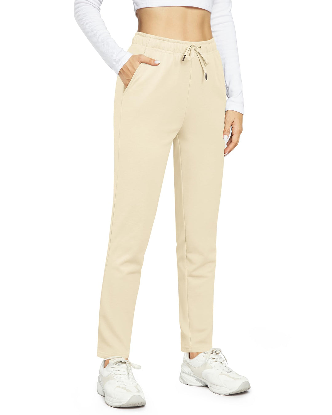 OUGES Jogginghose Damen Sporthose Lang Hose Baumwolle Freizeithose Trainingshose mit Taschen für Fra