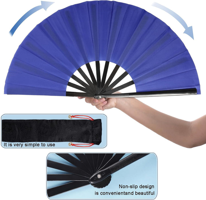 2 Stück Grosse Faltbare Seide Hand Fächer Chinesischer Tai Chi Faltender Handfächer Nylon Tuch Chine