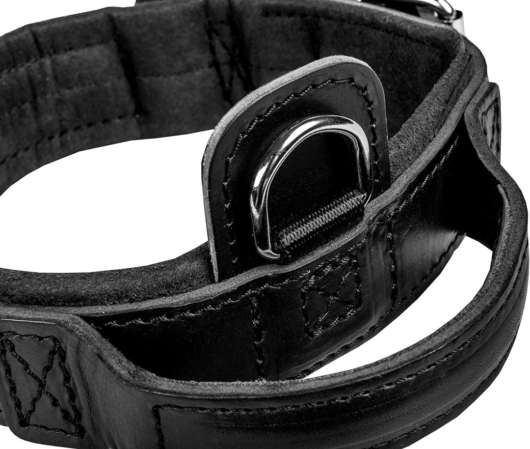 Dingo Gear Lederhalsband für Hund ''Drago'' Amortisiert Schwarz mit Griff Handgefertigt S04020, 40-4