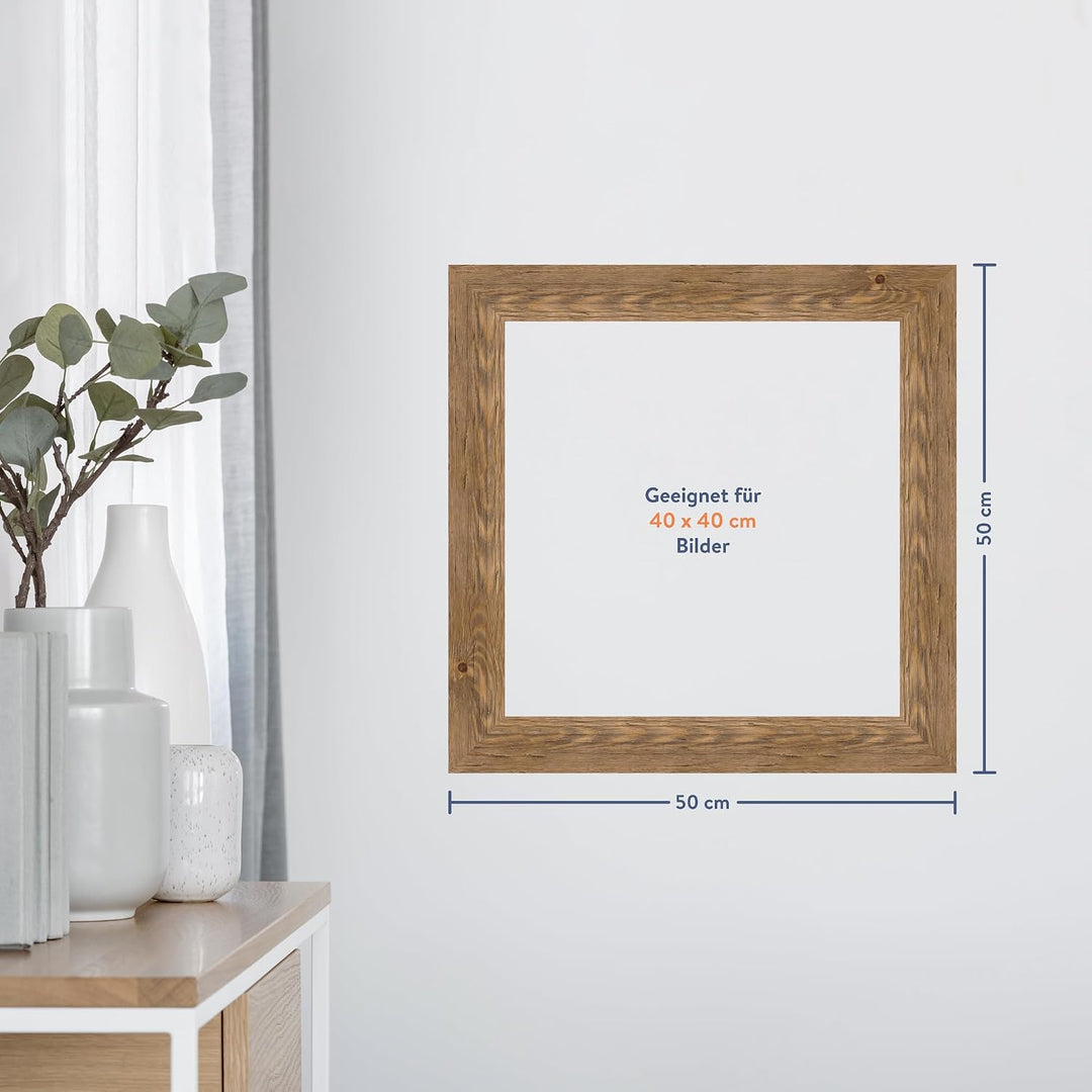 WANDStyle Bilderrahmen Strandhaus Stil 40x40cm I Farbe: Eiche-Optik I Fotorahmen I Holzbilderrahmen