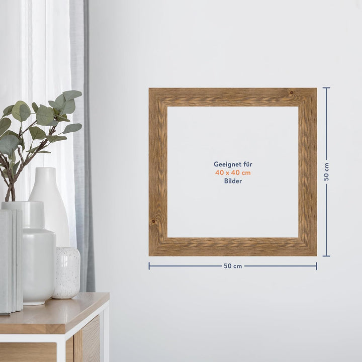 WANDStyle Bilderrahmen Strandhaus Stil 40x40cm I Farbe: Eiche-Optik I Fotorahmen I Holzbilderrahmen