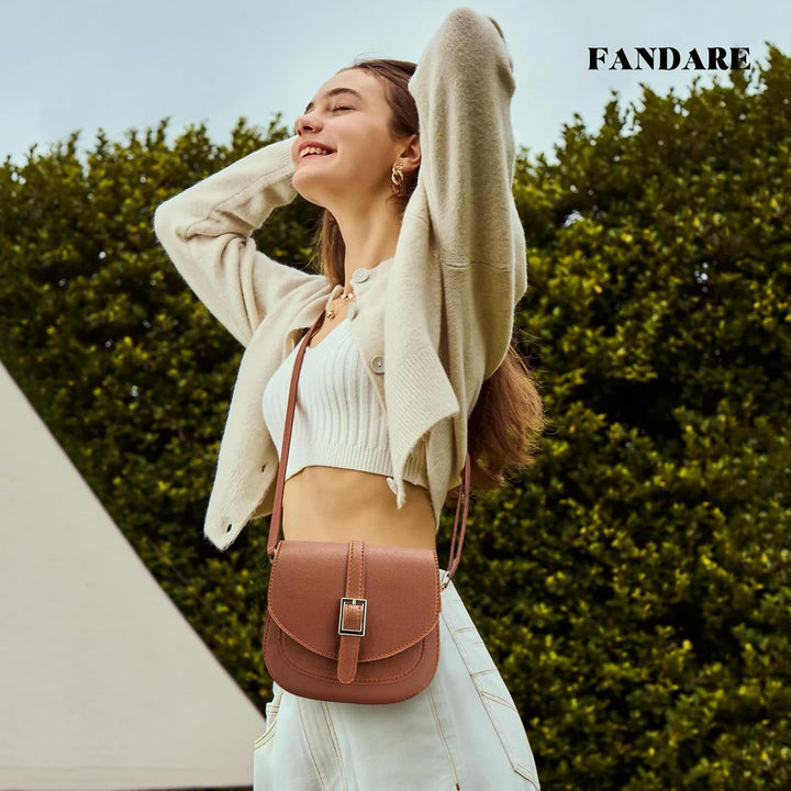 FANDARE Damen Umhängetasche Schultertasche Leder Crossbody Bag Damentasche Schulterriemen Frauen Abe
