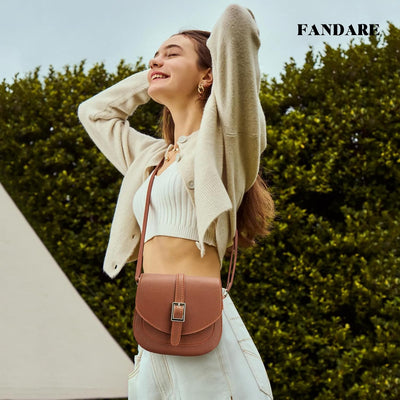 FANDARE Damen Umhängetasche Schultertasche Leder Crossbody Bag Damentasche Schulterriemen Frauen Abe