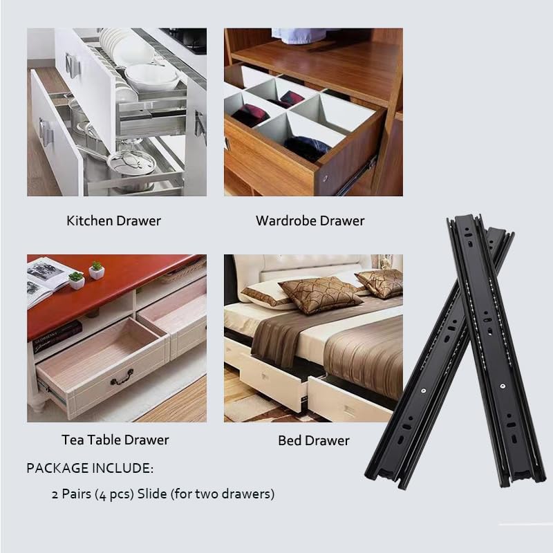 2 Paar Kugelauszug,400 mm Schubladenschienen Vollauszug 45 kg Tragkraft Schubladenauszug, Kugellager