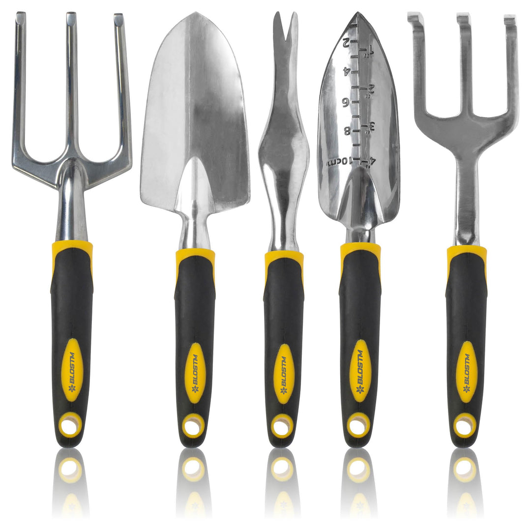 BLOSTM Gartengeräte Set 5-Teilig - Robuste Gartenwerkzeug Set mit Ergonomischen Griffen - Handschauf