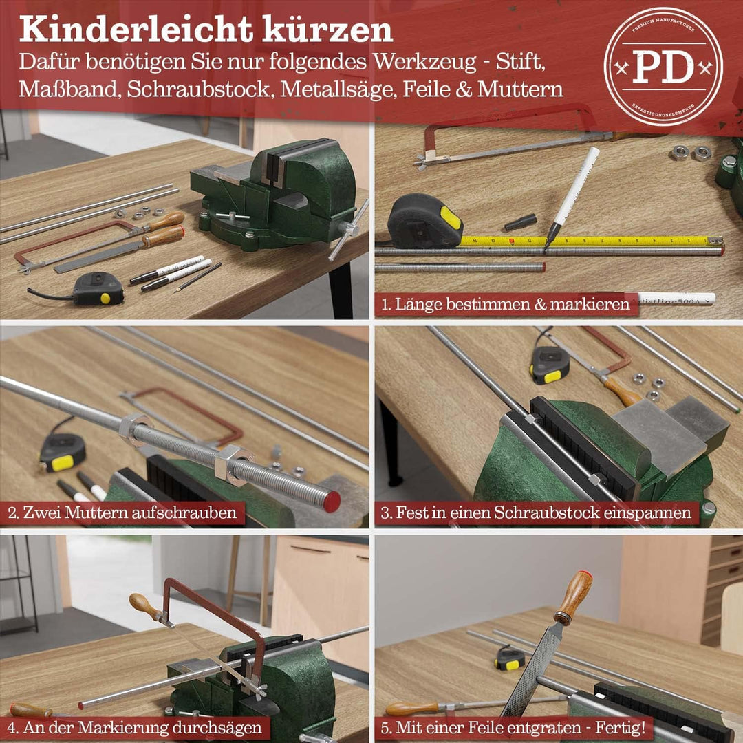 PD® Gewindestangen M12 Edelstahl A4 V4A (DIN 976 / DIN 975) | 1 Meter Gewindestab mit Regelgewinde |