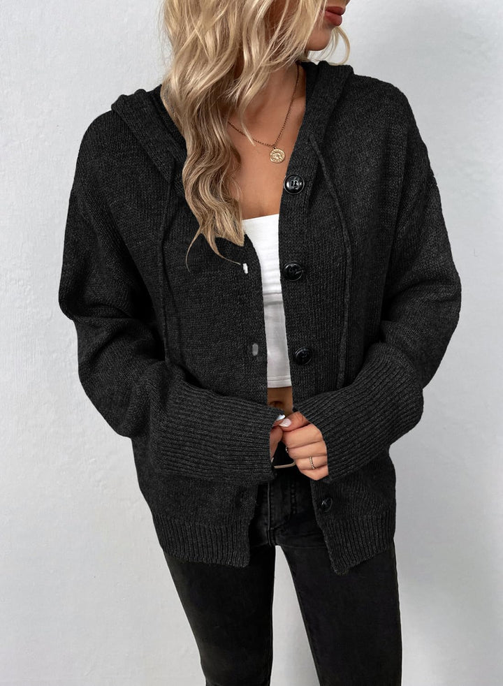 Vcindai Damen Langarm Grobstrickjacke Kurz Strickjacke Herbst Winter Strickmantel mit Kapuze S Schwa