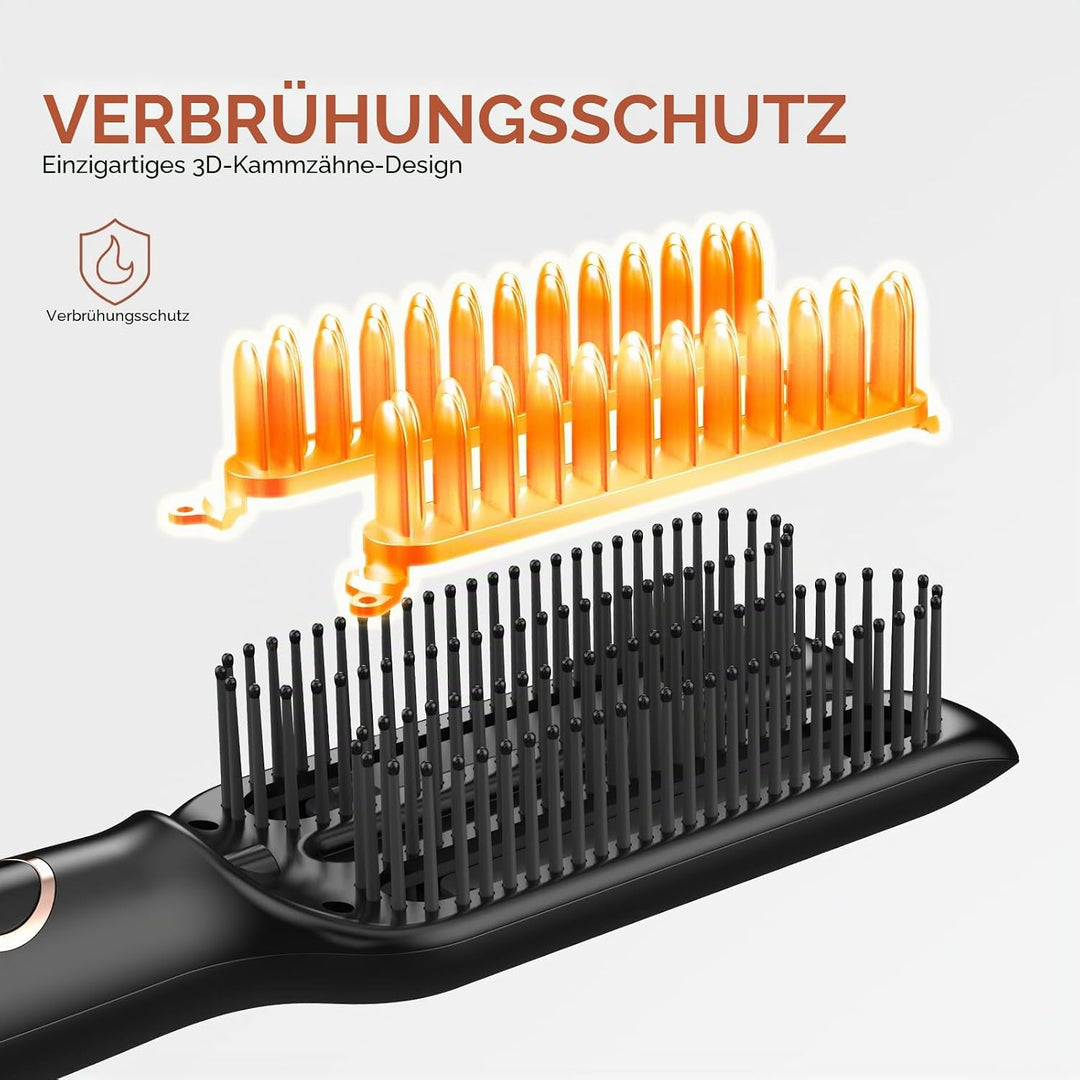 UKLISS Glättbürste Pro mit Doppel-Heizplatten &amp; Ionen-Technologie | Haarglätter-Bürste mit LED-Anzei