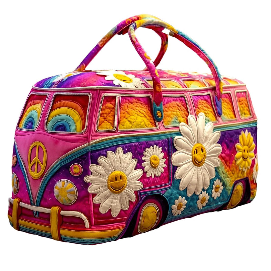 Hippie Van Quilted Duffle Bag – Boho Wochenendtasche - Bus Design Handliche Reisetasche Damen Weeken