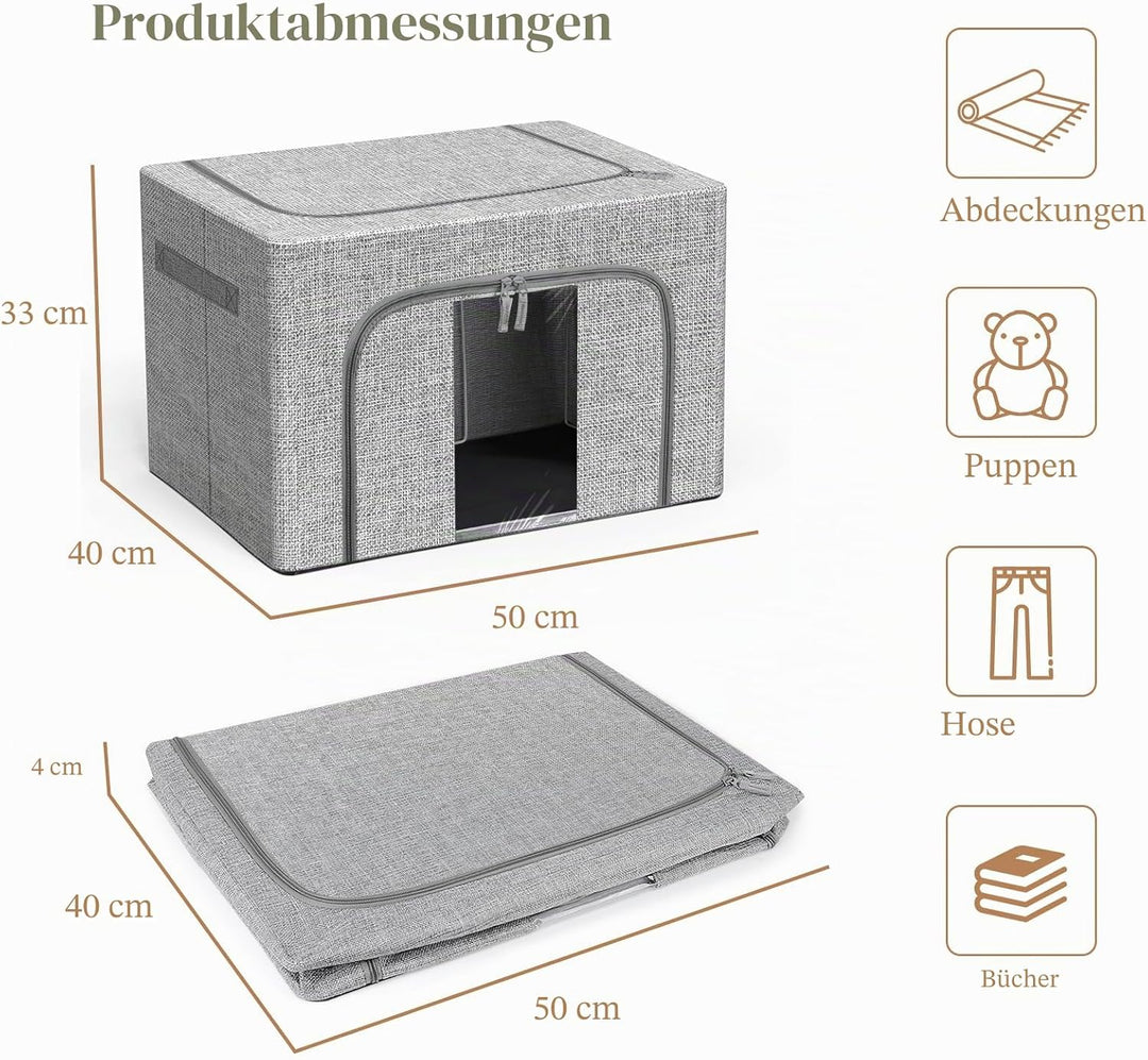 Aufbewahrungsbeutel mit Reissverschlüssen,2 Stück, Leinen-Aufbewahrungstasche, 24 l, 66 l, 100 l, gr