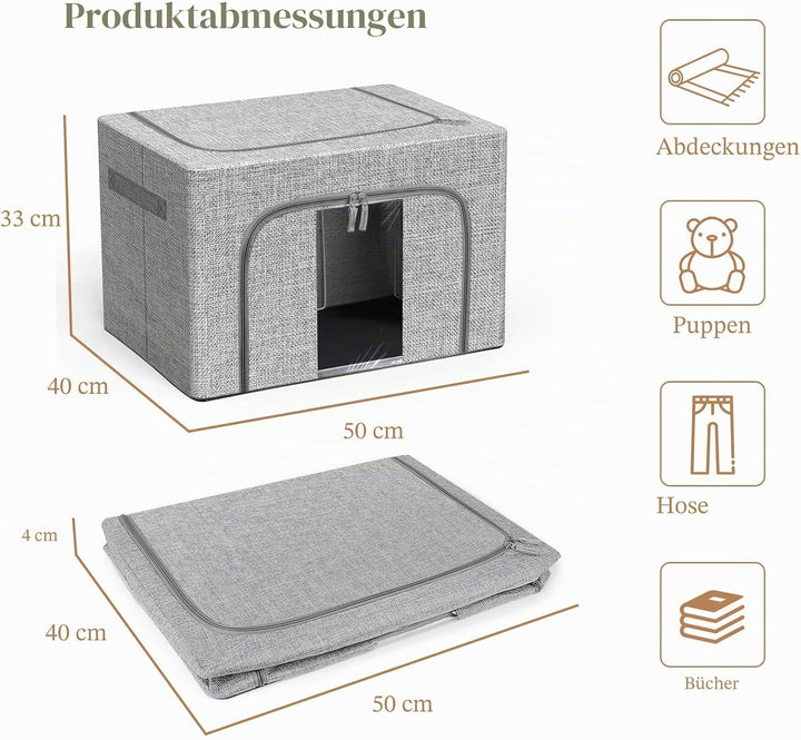 Aufbewahrungsbeutel mit Reissverschlüssen,2 Stück, Leinen-Aufbewahrungstasche, 24 l, 66 l, 100 l, gr