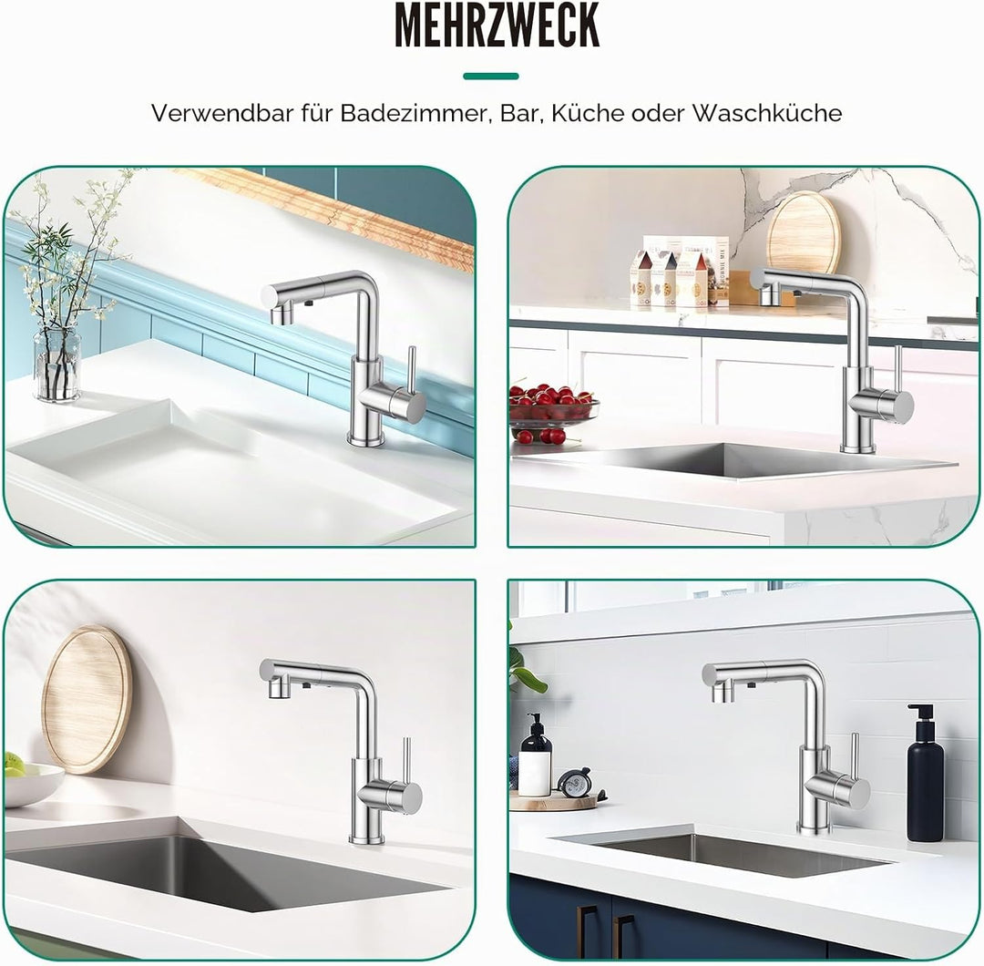 CREA Wasserhahn Küche mit 3 Funktionen Brause, Küchenarmatur mit Ausziehbarem Brause, Mischbatterie