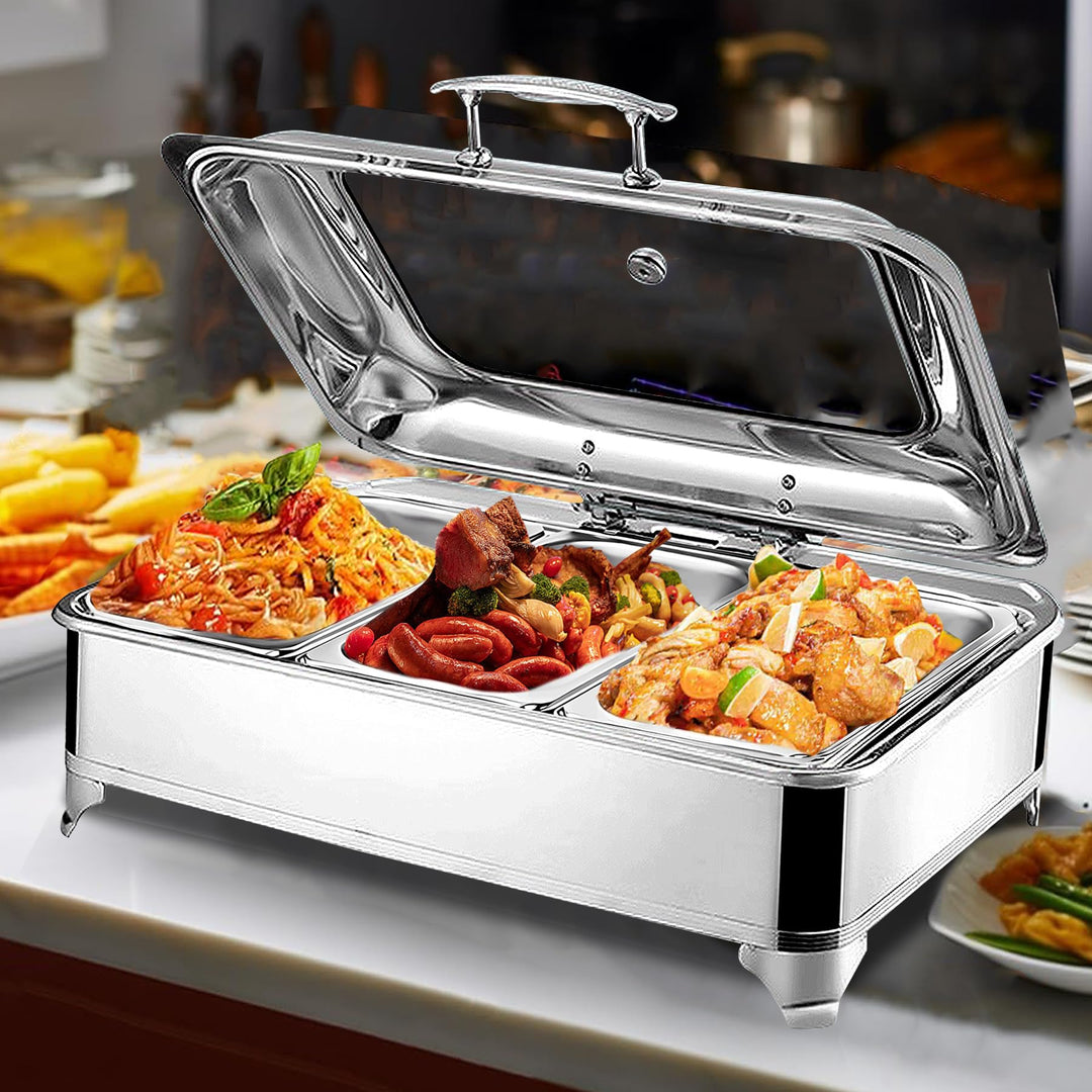 Chafing Dish Elektrisch, 9L Edelstahl Warmhaltebehälter für Essen, Kommerziell Speisewärmer mit Sich
