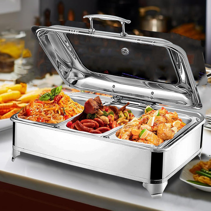 Chafing Dish Elektrisch, 9L Edelstahl Warmhaltebehälter für Essen, Kommerziell Speisewärmer mit Sich
