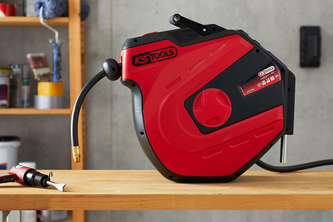 KS Tools 515.3445 Automatischer Druckluftschlauch-Aufroller, Ø 13mm x 15m