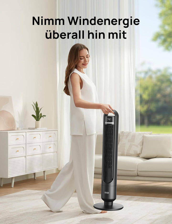 DREO Smart Turmventilator fürs Schlafzimmer, leiser Standventilator mit 28 dB, Luftreichweite bis 8,