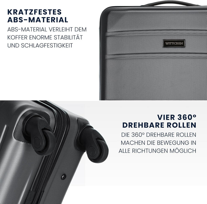 WITTCHEN Mittlerer Koffer Trolley Koffer Reisekoffer aus ABS Hartschalen Trolley 4 Rollen Kombinatio