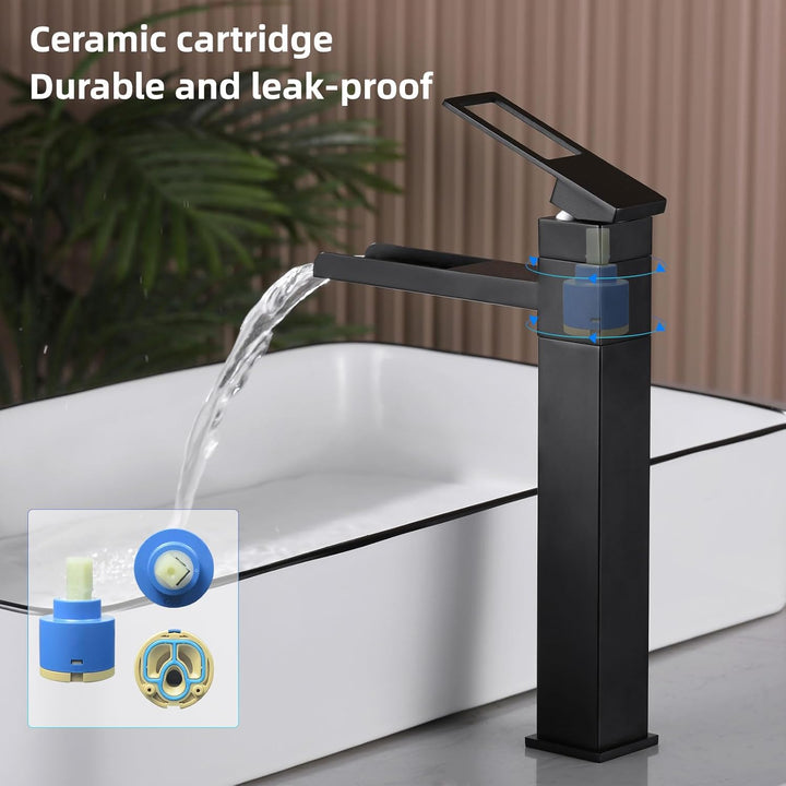 SHANFO Waschtischarmatur Hoch, Wasserhahn Bad Wasserfall, 360° Schwenkbar Mischbatterie Waschtisch,