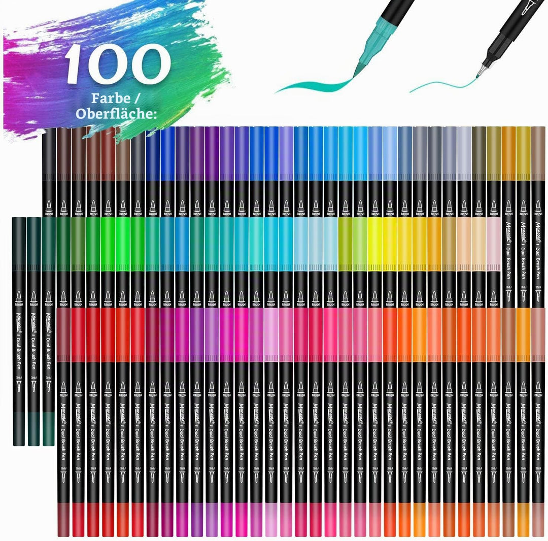 mancola 100 Filzstift Set, Aquarell Marker Stift Set Doppelspitze Textmarker, bullet journal stifte