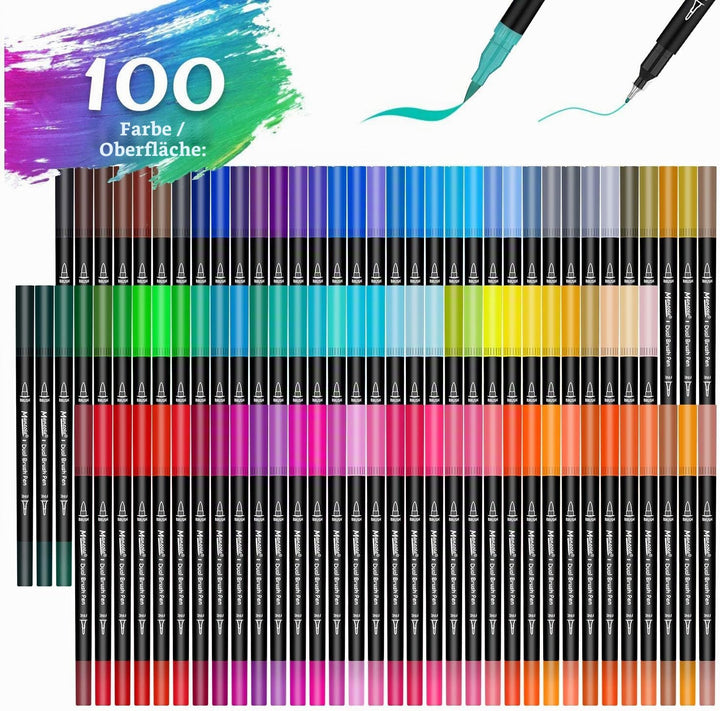 mancola 100 Filzstift Set, Aquarell Marker Stift Set Doppelspitze Textmarker, bullet journal stifte