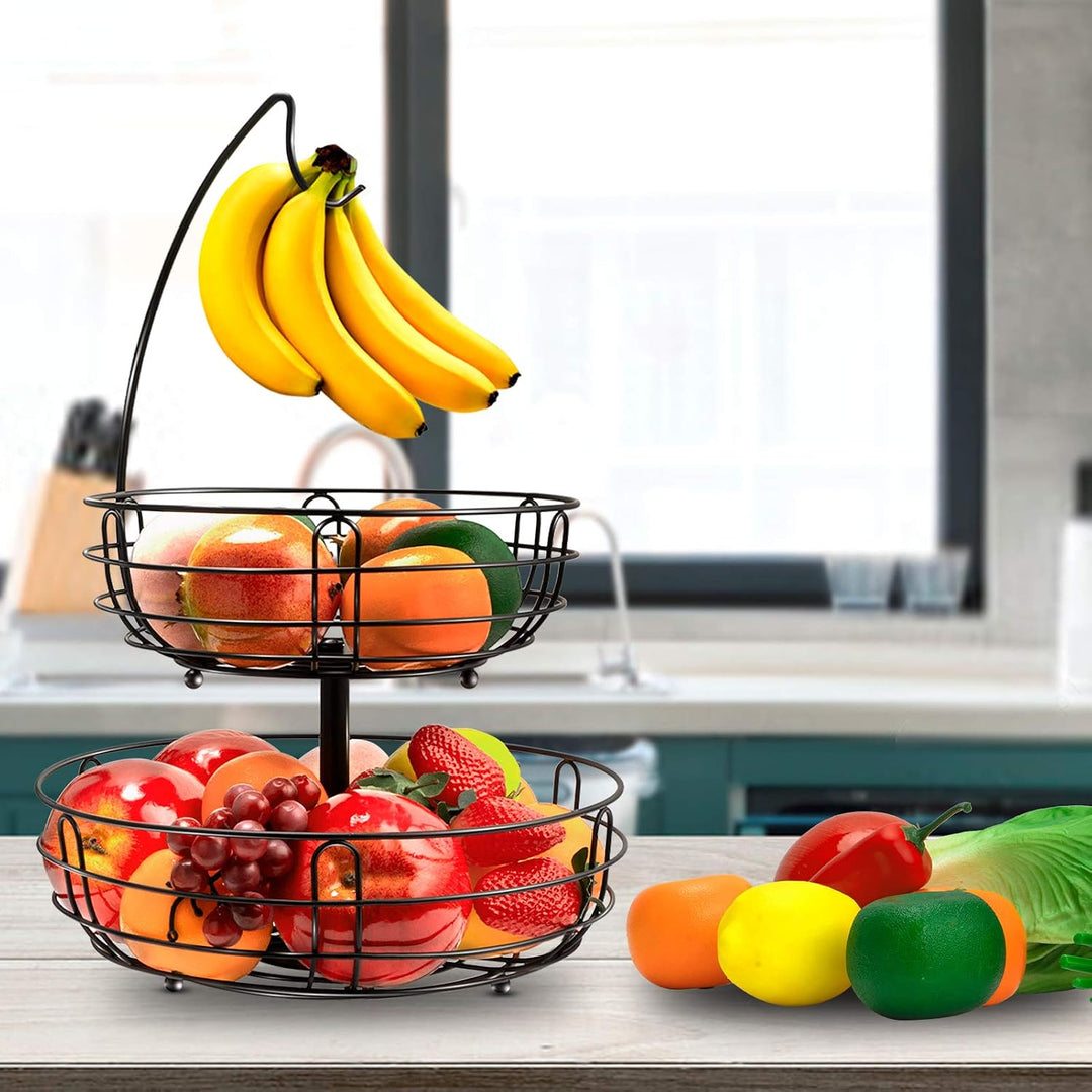 Huahong Tier-Obstkorb aus Metalldraht – mit Bananenhalter, moderne Obstschale, Gemüsekorb, stehender